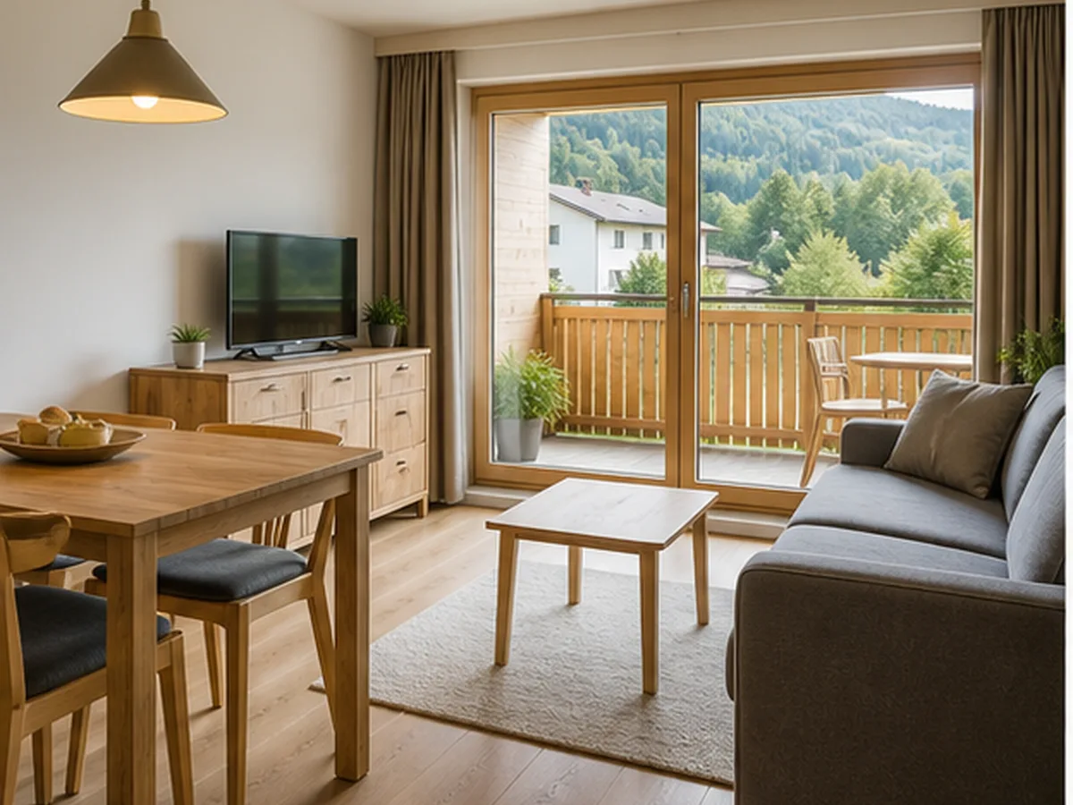 Kompakter Wohnraum einer österreichischen Freizeitwohnung